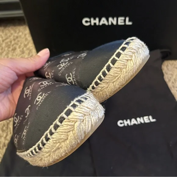 Chanel Cap Toe Espadrilles Printed Mesh Fabric 40 - Picture 3 of 11